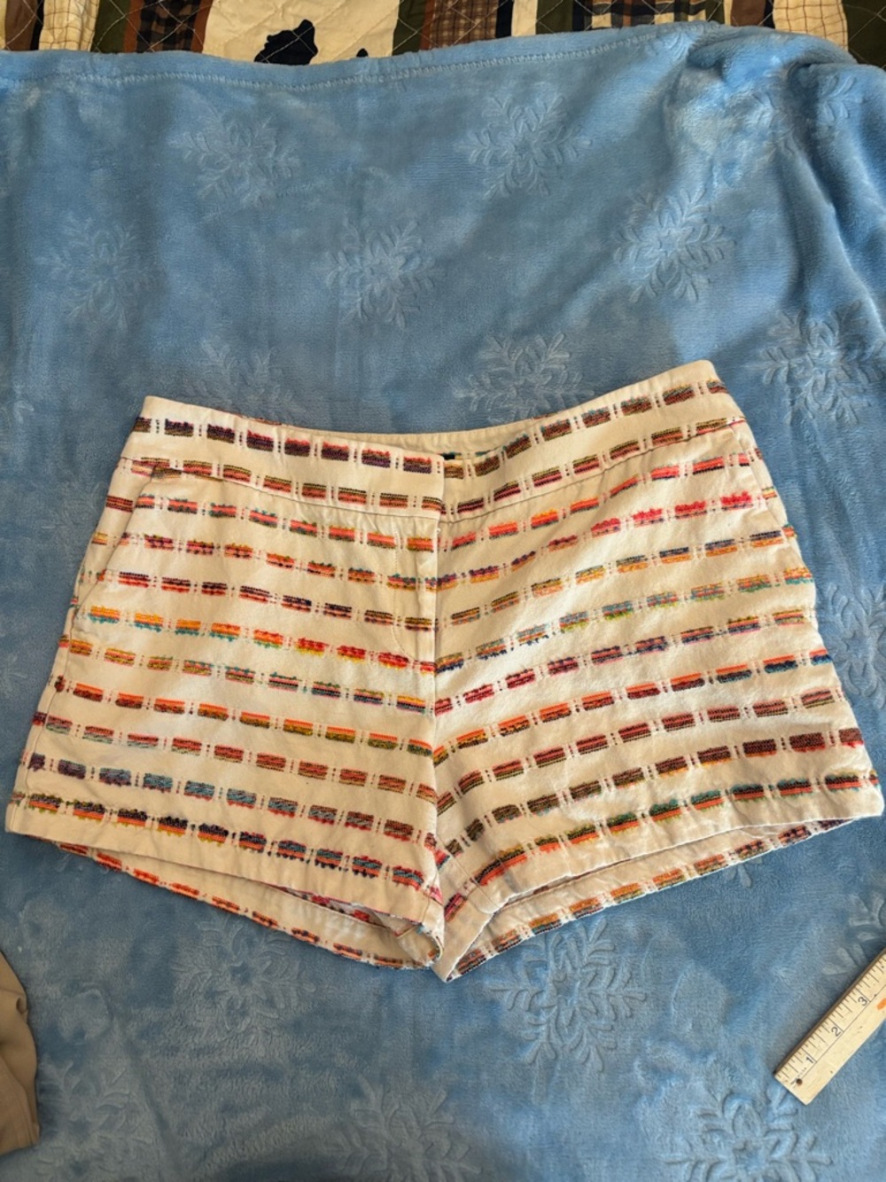 LOFT Multicolor Striped Cotton Blend Shorts - Cream Base